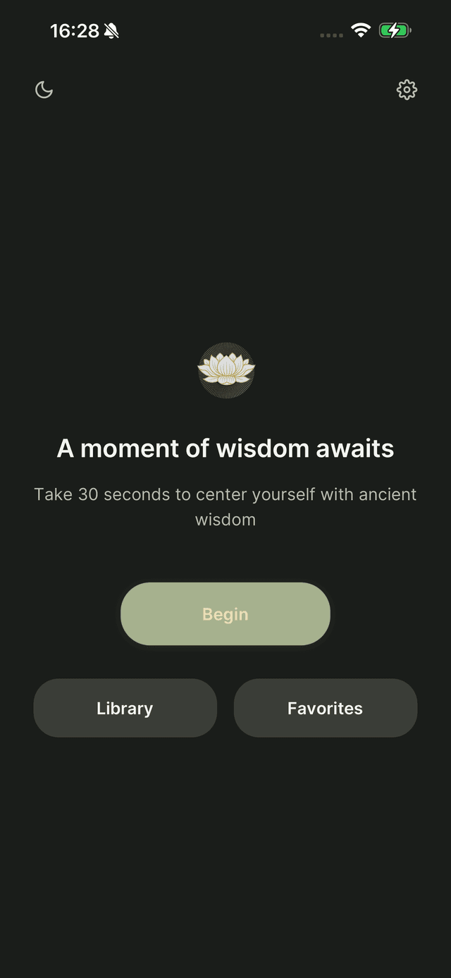 Enlighten home screen with Begin button
